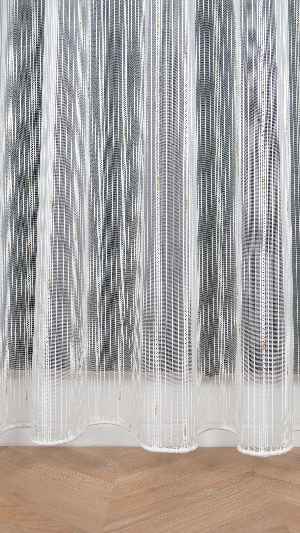 Ekru Zincir Çizgilli Altın Simli Tül Perde