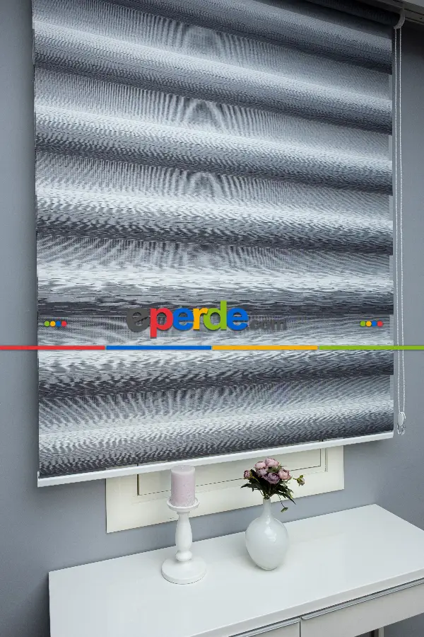 Zebra Perde 2021 Sezonu Gri Ve Beyaz Renk Geçişli Jakarlı A Kalite Zebraperde