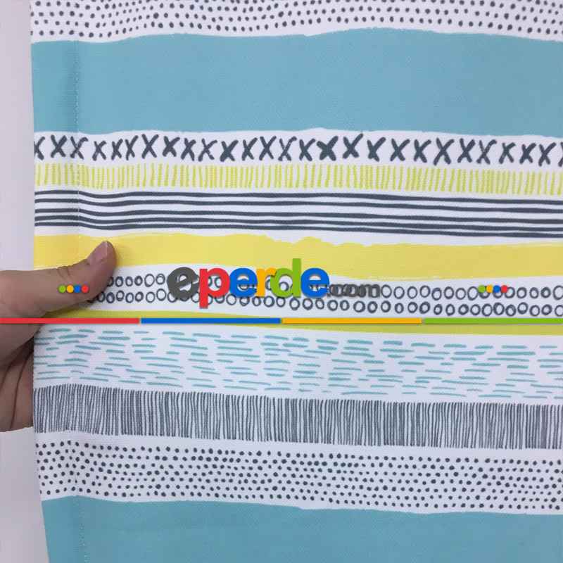 Çocuk Odası Desenli Fon Perde Kumaşı Kalındır Duck Bezi Değildir- Sarı-Beyaz-Mavi Açık