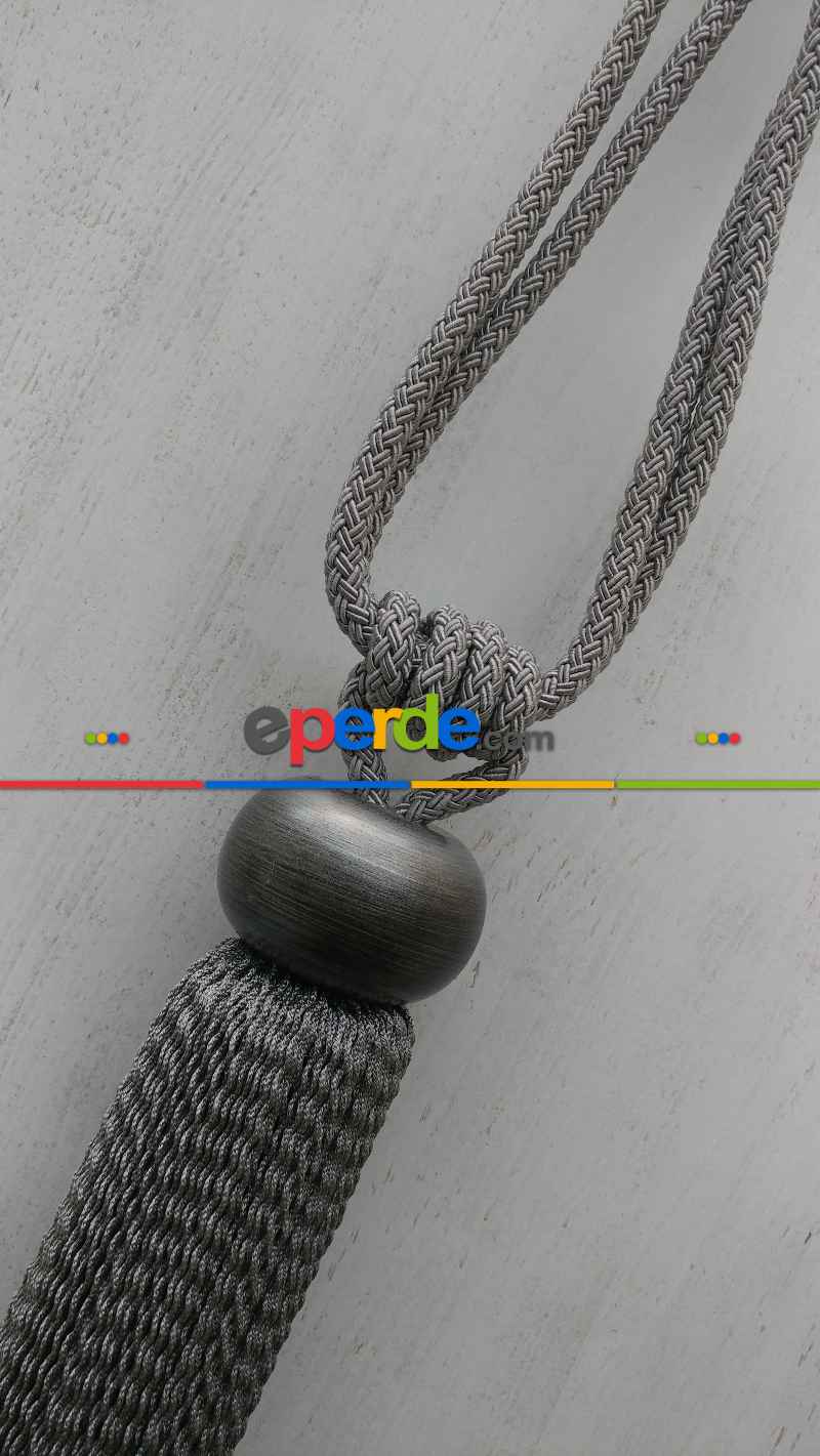 Ahşap Bukle Gri Braçol Perde Bağı- Gri-füme-antrasit