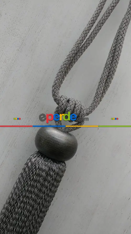Ahşap Bukle Gri Braçol Perde Bağı- Gri-füme-antrasit