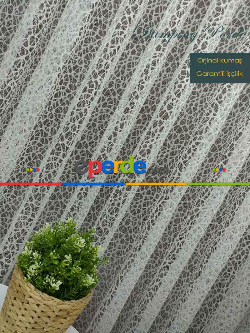 Salon ( Orjinal ) Spor Desen Fransız Dantel Tül Perde & Kruvaze Perde - Ekru - Örümcek Tül Perde