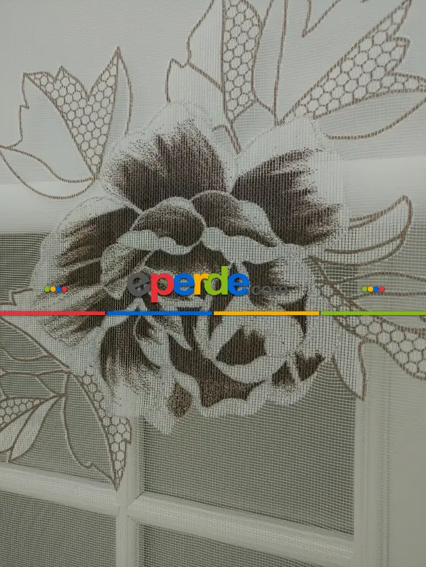 Mutfak Tül Stor Perde - Çiftli Sistem- Kahverengi