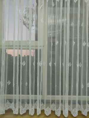 Grek Zemin Serpme Damask Desen Tül Perde- Ekru