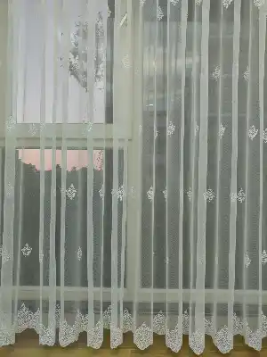 Grek Zemin Serpme Damask Desen Tül Perde- Ekru
