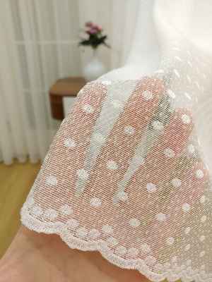 Puantiyeli Dantel Tül Perde - Ekru