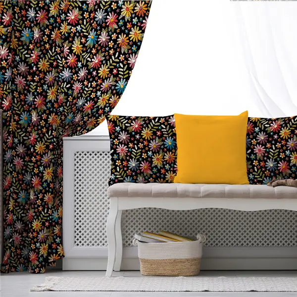 Rengarenk Çiçekli Desenli Fon Perde Evim317 Kumaşı Kalındır Duck Bezi Değildir- Mavi-beyaz