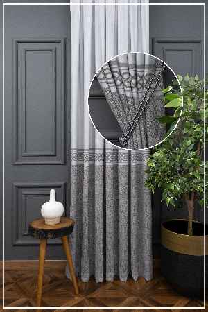 Gri Desenli Pano Fon Perde