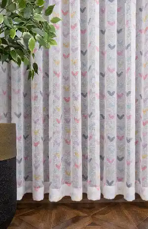 Çocuk Odası - Renkli Kalpler Desenli Keten Zemin Baskılı Tül Perde (( Açıklamayı Okuyunuz ))