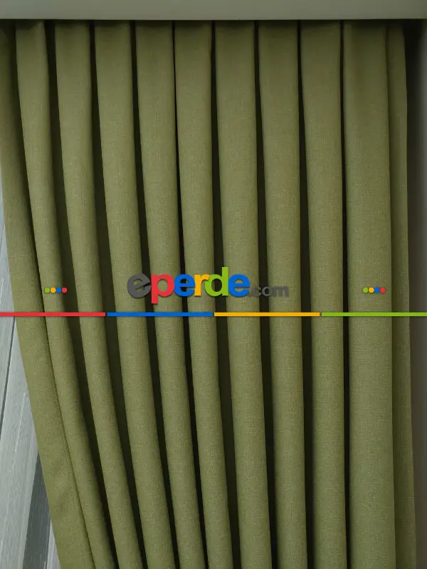 Salon Fon Perde - Yeşil Renk Düz Fon Perde- Yeşil