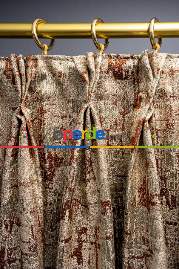 Patine Desenli Valencia Jakar Dokuma Fon Perde- Bej-kiremit Rengi