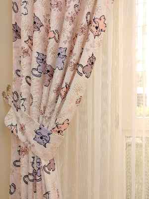 Kedicikler Desenli Çocuk Odası Fon Perde Modelleri- Çok Renkli 3