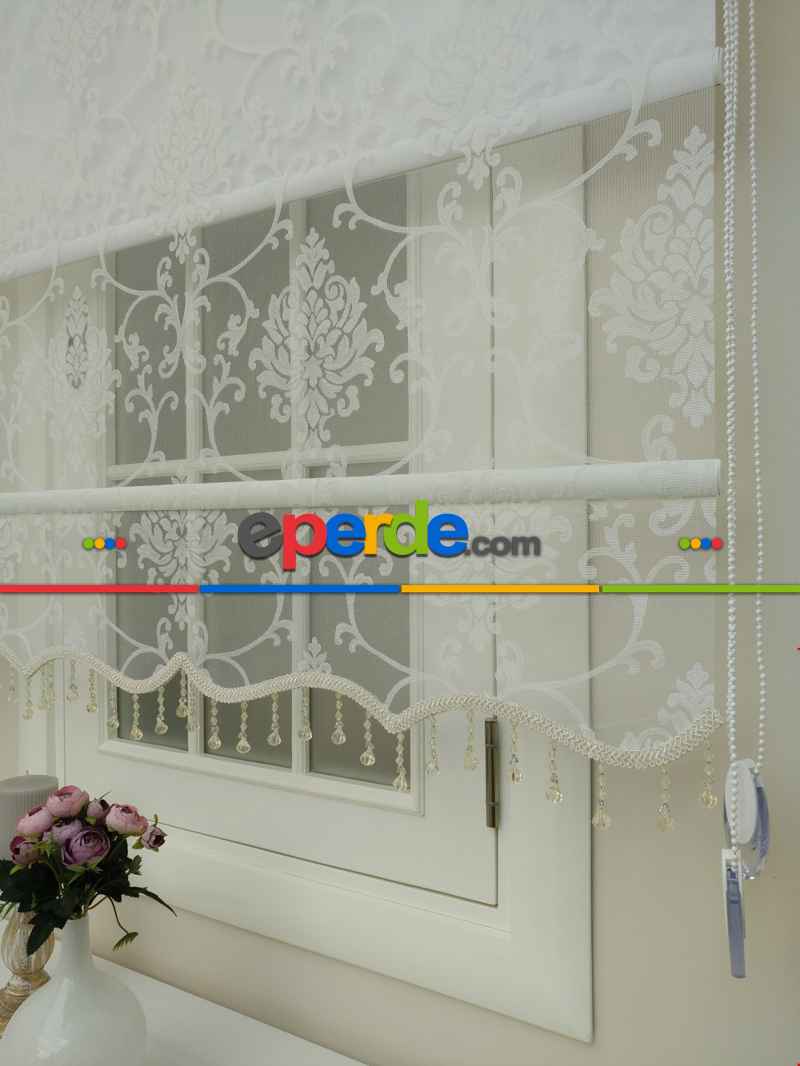 Tül Stor Çiftli Sistem Yakma Zemin Ekru Damax-gri Simli-ekru