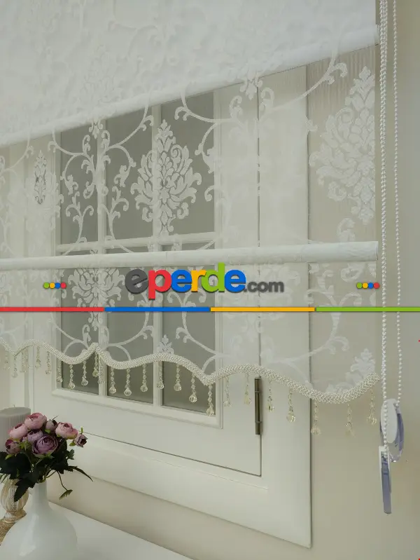 Tül Stor Çiftli Sistem Yakma Zemin Ekru Damax-gri Simli-ekru