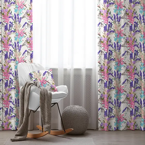 Pembe-mor Çiçek Desenli Fon Perde Evim548 Kumaşı Kalındır Duck Bezi Değildir- Mavi-beyaz
