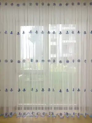 Çapa Desen Denizci Tül Perde- Lacivert-mavi-ekru