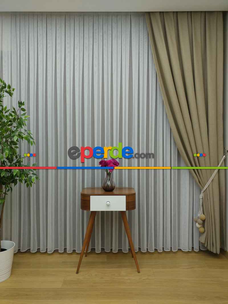 Mutfak Tül Perde - Mutfak Perdesi- Krem Açık