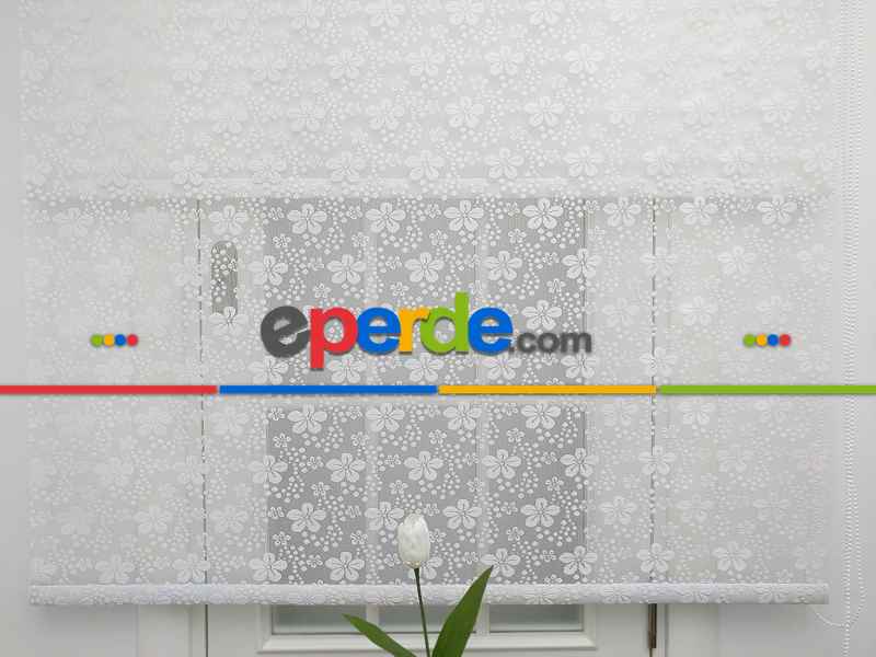 Jakar Örme Tül-feray 804 Pudra Çiftli Sistem Dantel Desenli Perde- Pudra