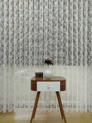 Çiçek Desenli Fransız Dantel Tül Perde 1/2,5 Pile Sıklığı- Ekru 100cm X 255cm 