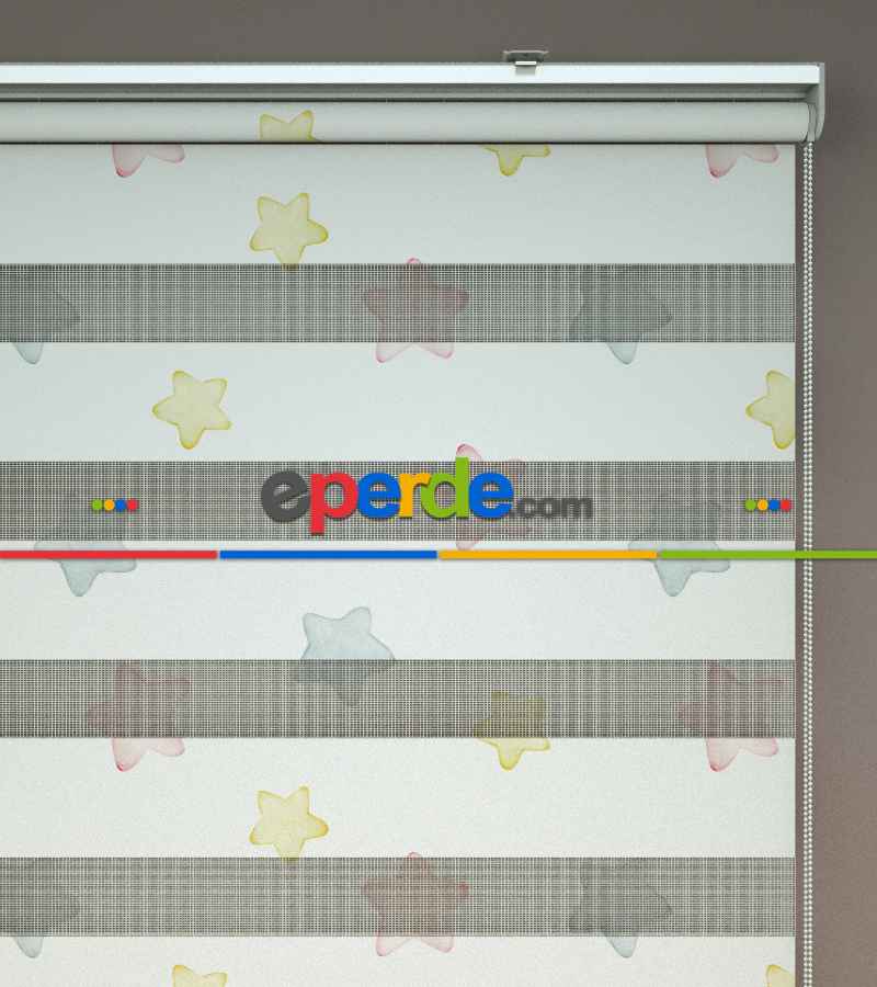 Yıldız Desenli Baskılı Zebra Perde- Çok Renkli