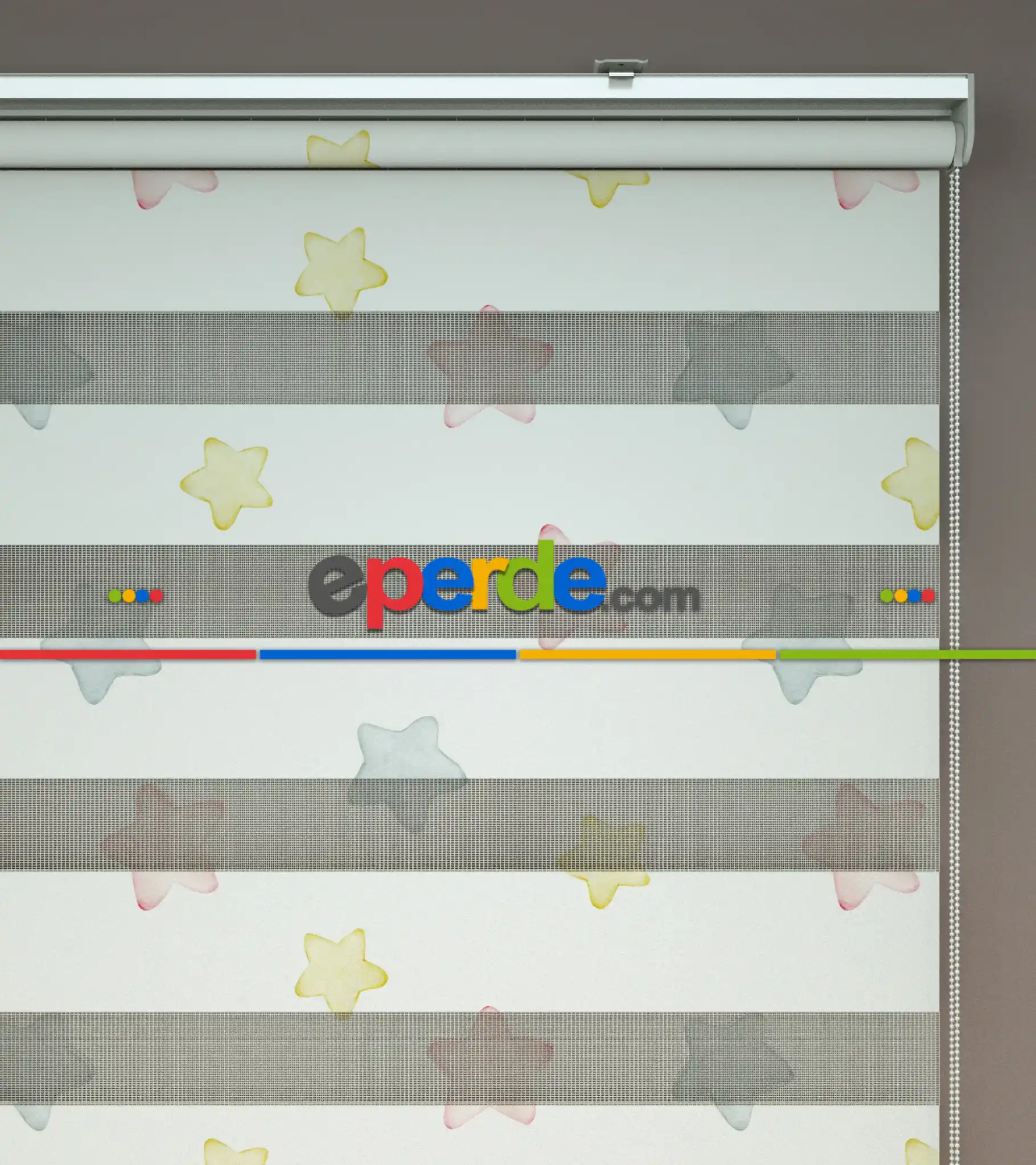 Yıldız Desenli Baskılı Zebra Perde- Çok Renkli