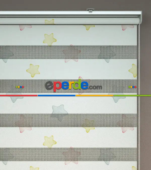 Yıldız Desenli Baskılı Zebra Perde- Çok Renkli