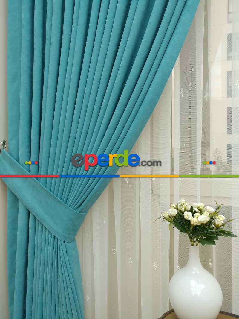 Açık Petrol Düz Fon Perde Dökümlü Birinci Kalite 300 Cm Geniş En Daha Hesaplı- Petrol Mavisi