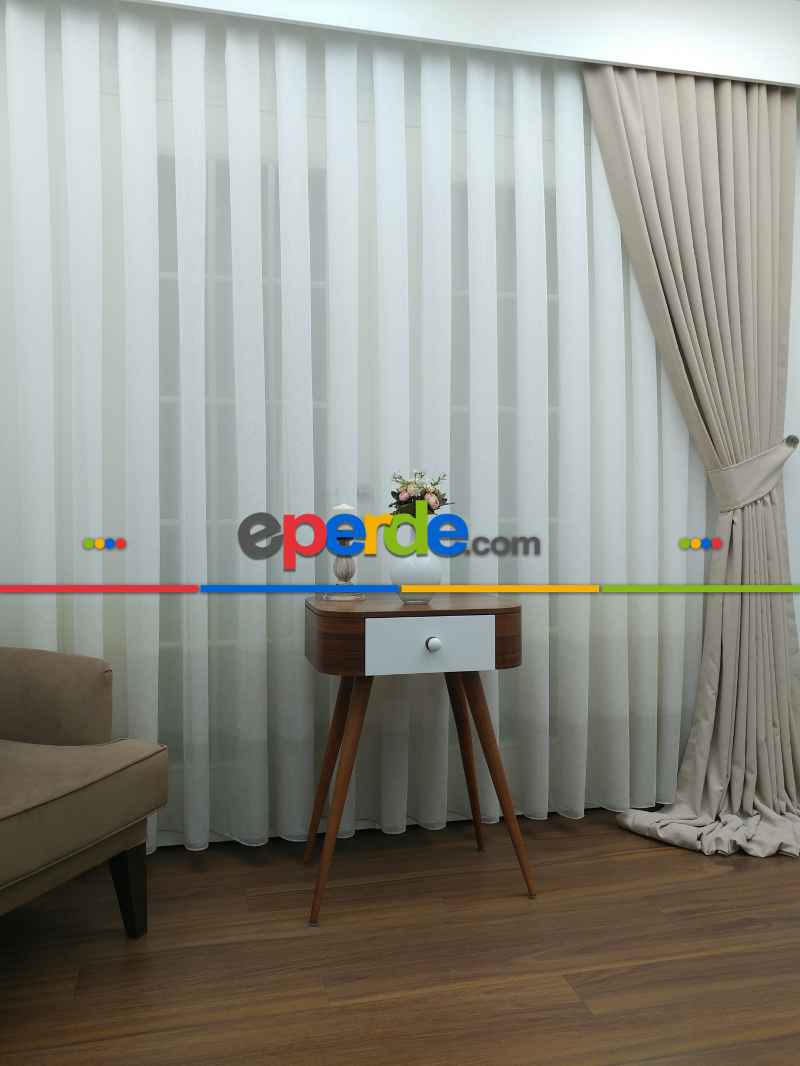 Krem - Bej Keten Tül Degrade Perde- Krem-bej - Kurşunlu Tül