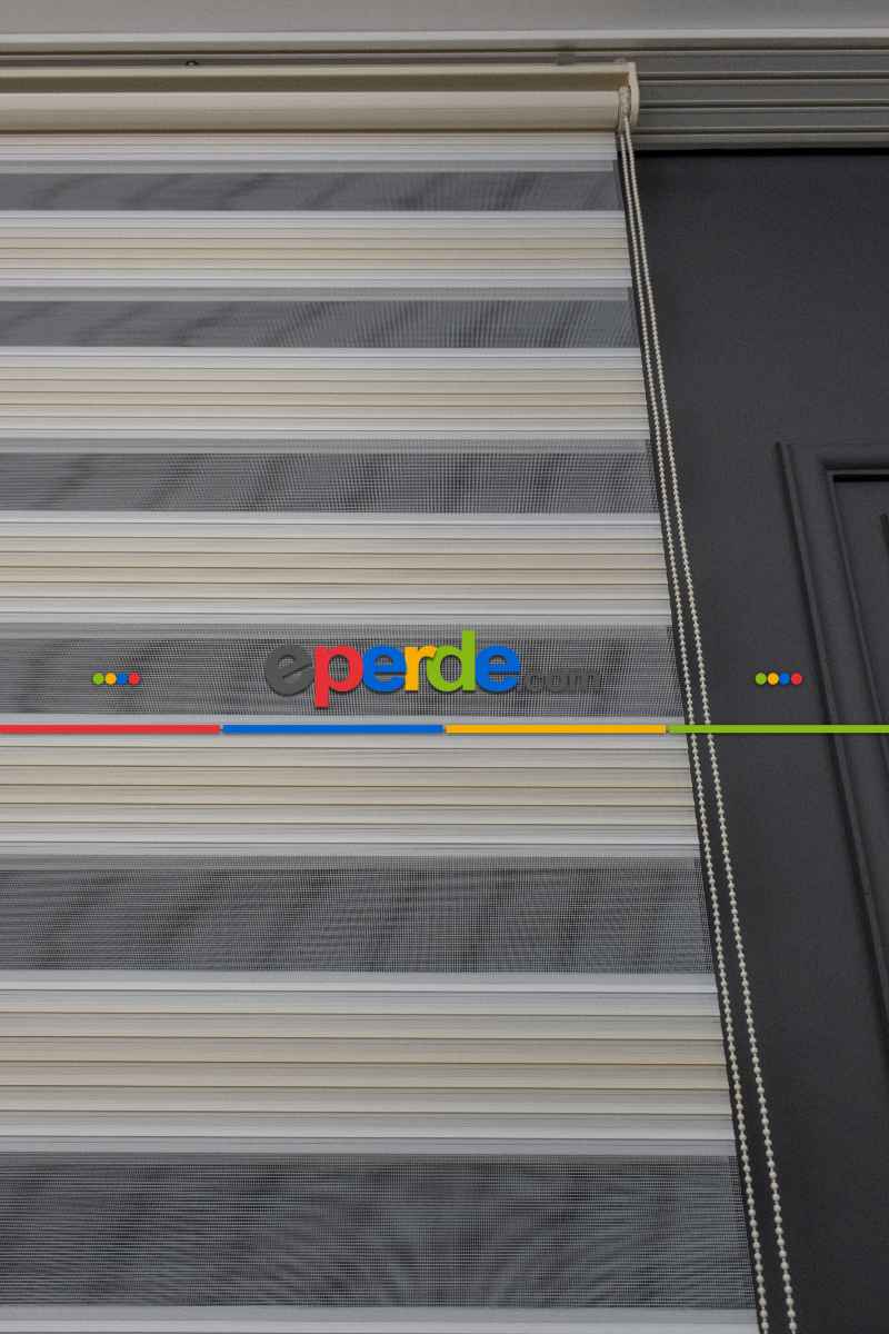 Yatak Odası - Zebra Perde Degrade Renk Geçişli Pileli Zebra Perde Krem Bej