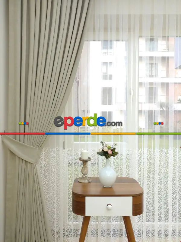 Bej Rengi - Düz Fon Perde ( Dökümlü Fon Perde)- Bej