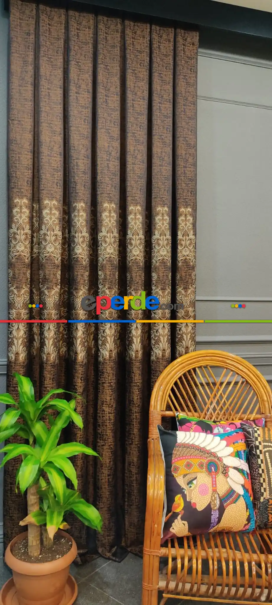 Salon Fon Perde - Kahverengi Desenli Fon Perde, Adet Fiyatıdır, İstediğiniz Boy Ölçüsünde Dikilir, Eni 50 İla 100cm Arası Seçenekler, Sık Piledir 50cm X 1cm 