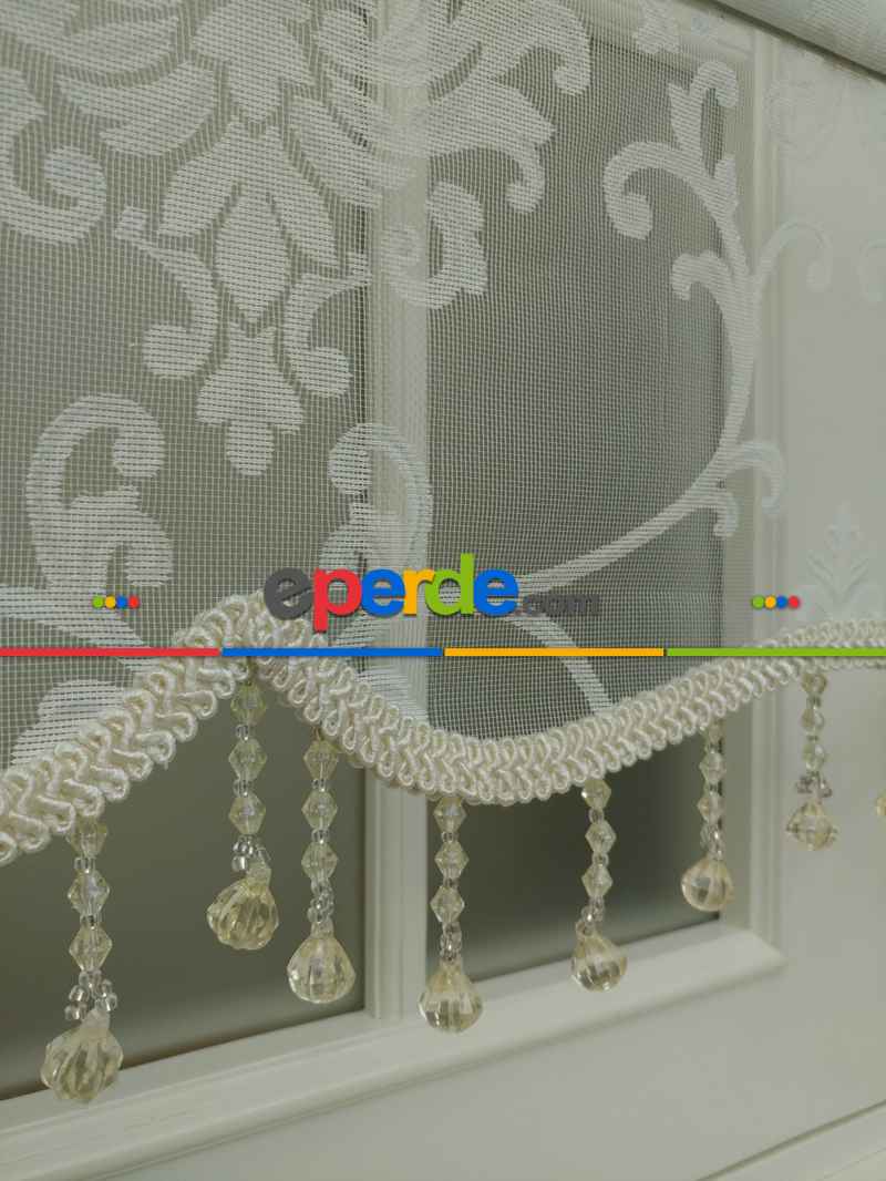 Salon - Tül Stor Çiftli Sistem Yakma Zemin Krem Damax- Gri Simli-ekru