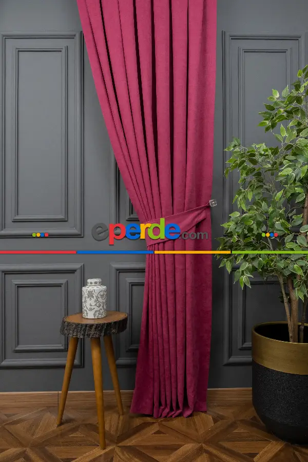 Salon - Fuşya Düz F0n Perde Dökümlü En 