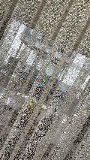 Hazır Ölçülü Çizgili Altın Gold Çelik Işıltılı Çizgili Tül Tasarım Perde