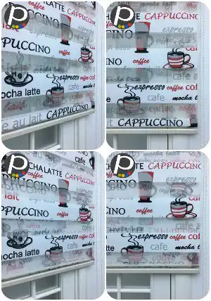 Mutfak Zebra Perde Cappuccino Desenli Zebra Perde - Siyah Kırmızı- Siyah Kırmızı