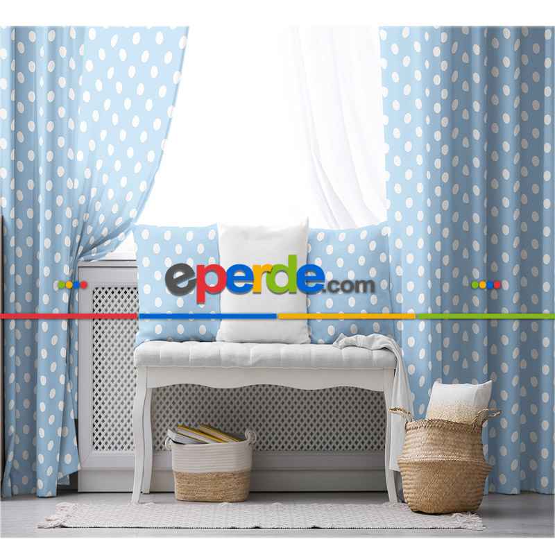 Çocuk Fon Perde Evim1616-2 Kumaşı Kalındır Duck Bezi Değildir- Mavi-beyaz