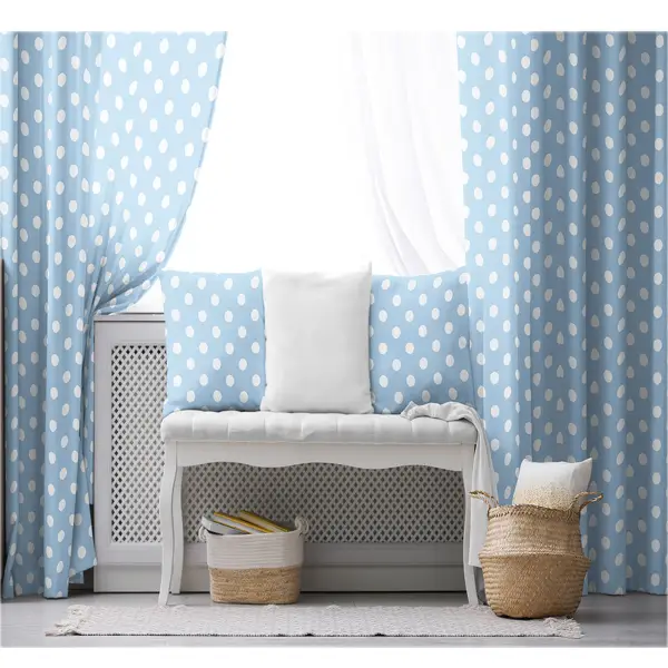 Çocuk Odası - Çocuk Fon Perde Evim1616-2 Kumaşı Kalındır Duck Bezi Değildir- Mavi-beyaz
