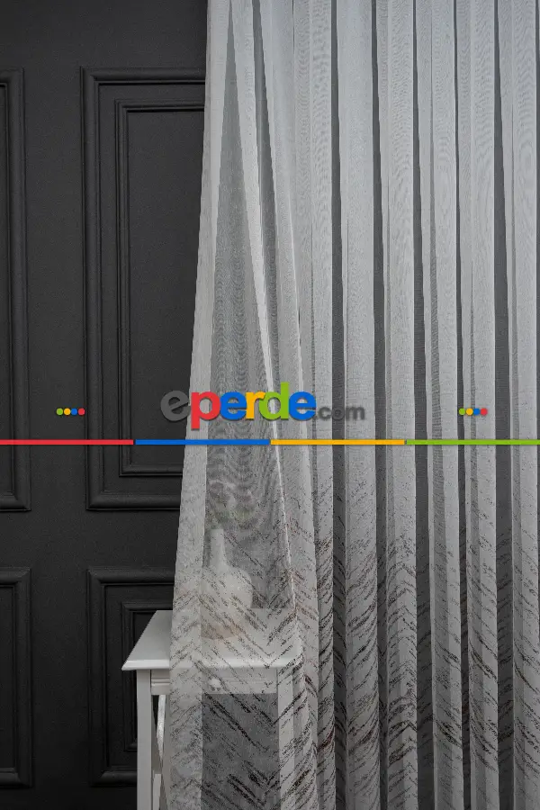 Salon Tül - Modern Bronz Varaklı Keten Tül Perde Yüksek Kalite