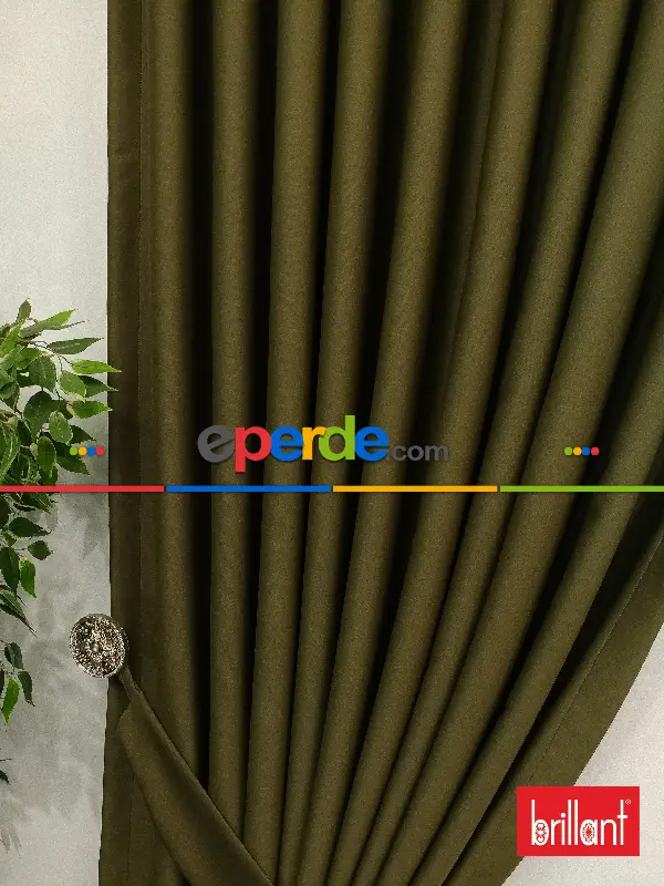 Brillant Blackout Haki Yeşil Renk Fon Perde 180cm En-haki %80 Işık Kesme