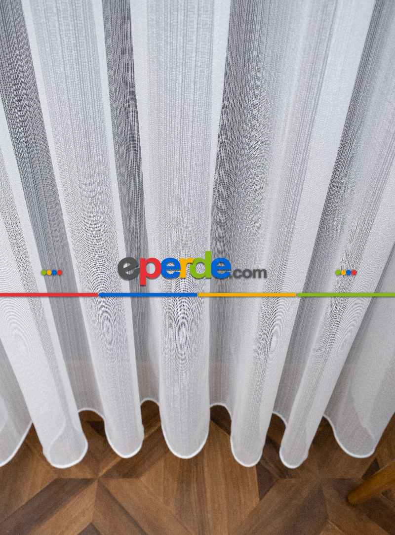 Mutfak Tül - Çizgili Beyaz Tül - Yüksek Kalite