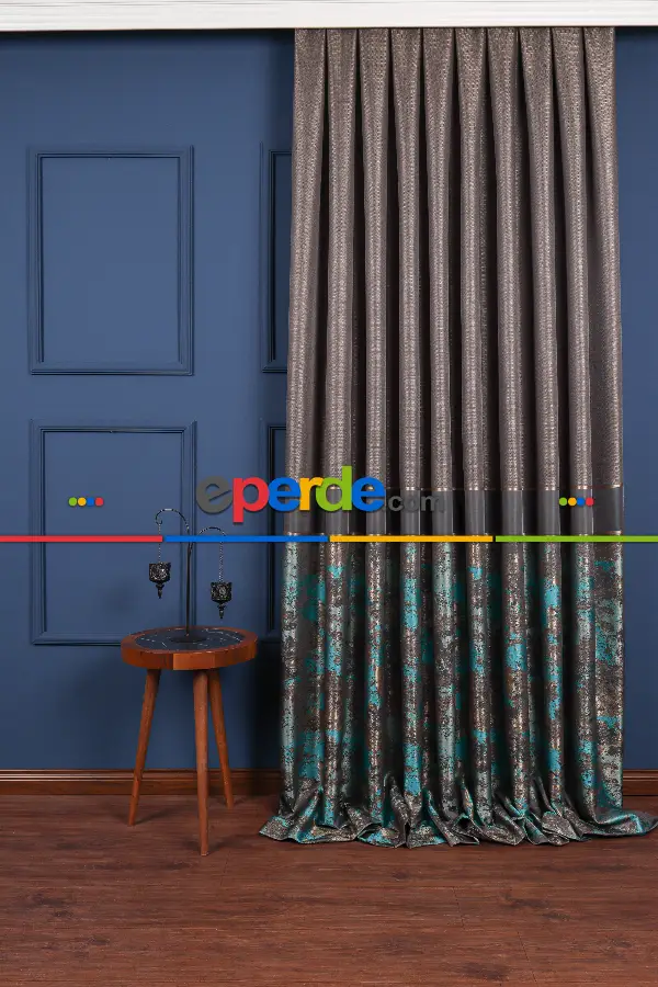 Yatak Odası - Simay Gri-turkuaz-gold Pano Fon Perde