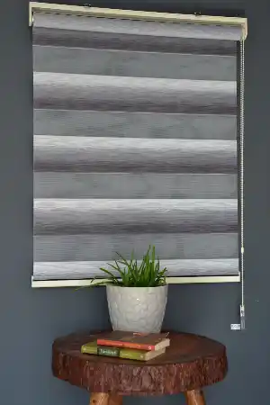 Halim Perdesan Mf-11 Beyaz & Gri Renk Etekli Veya Eteksiz Zebra Stor Perde