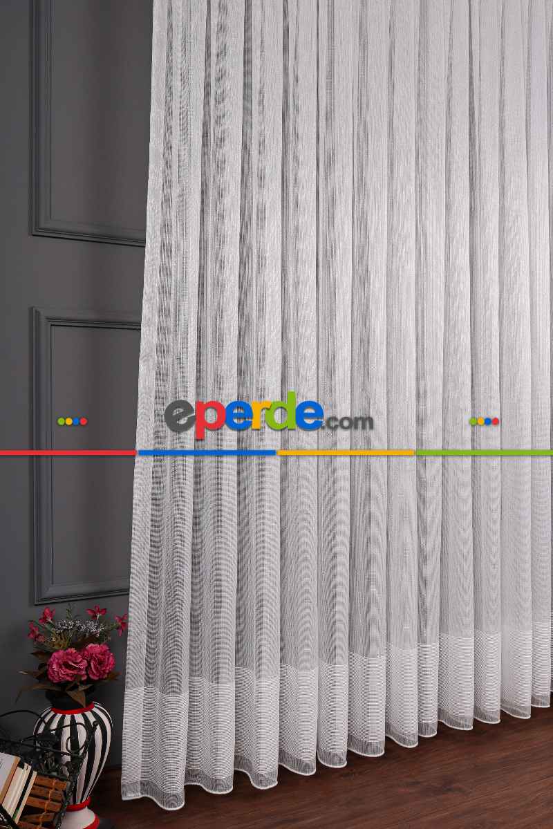 Yatak Odası - Etek Bantlı Keten Tül Perde Grz 2165