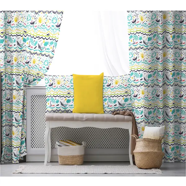 Çocuk Odası - Çocuk Desenli Fon Perde Evim855 Kumaşı Kalındır Duck Bezi Değildir- Mavi-beyaz