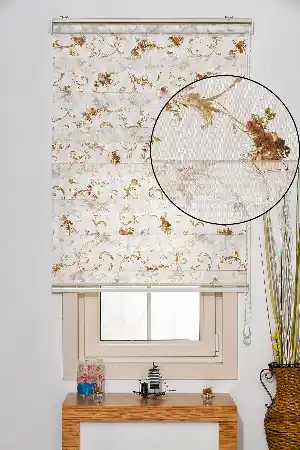Salon Zebra Perde - Fırsat!!! Crepper Nakış İşlemeli Desenli Zebra Perde- Yeşil