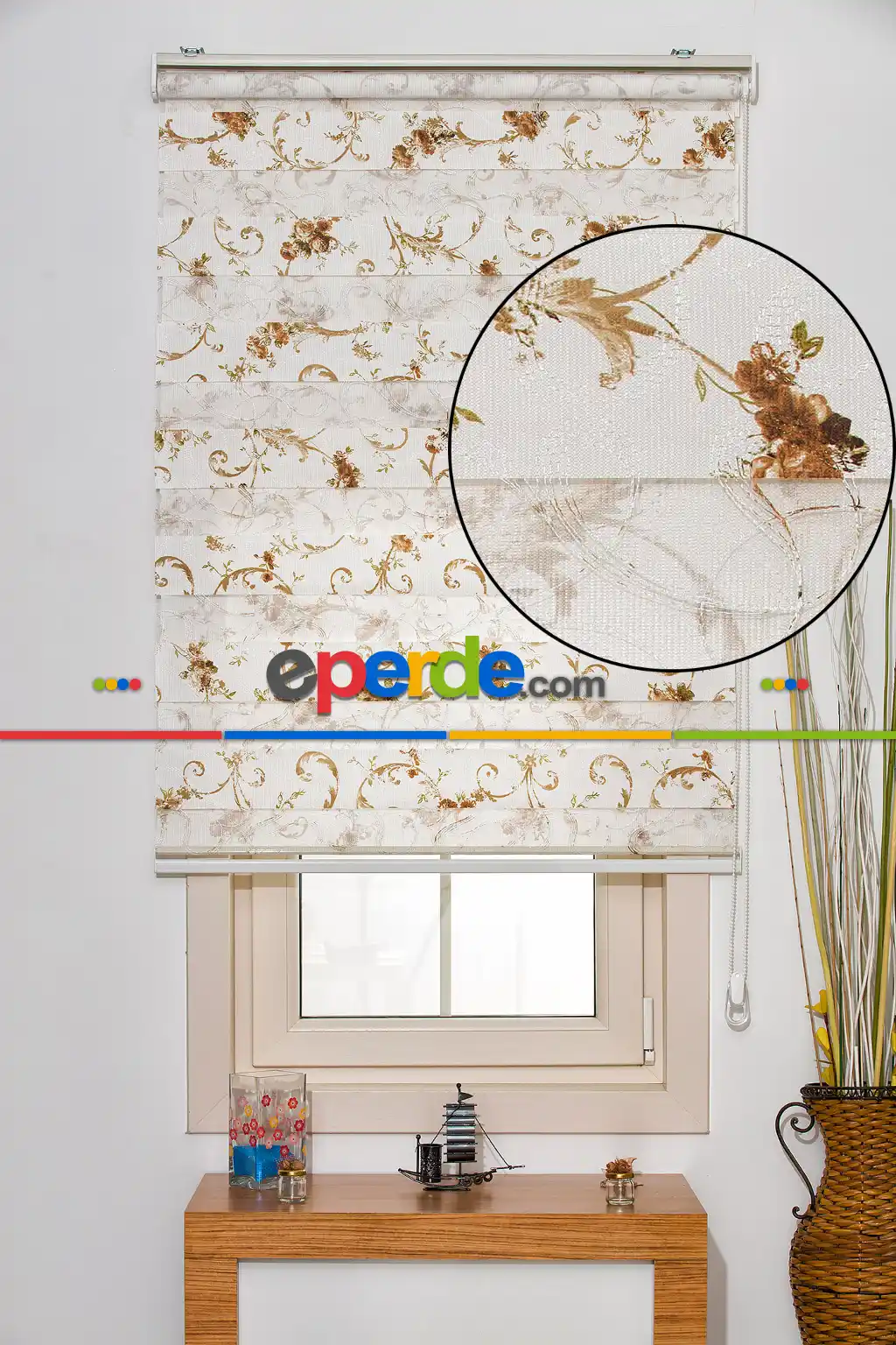 Salon Zebra Perde - Fırsat!!! Crepper Nakış İşlemeli Desenli Zebra Perde- Yeşil