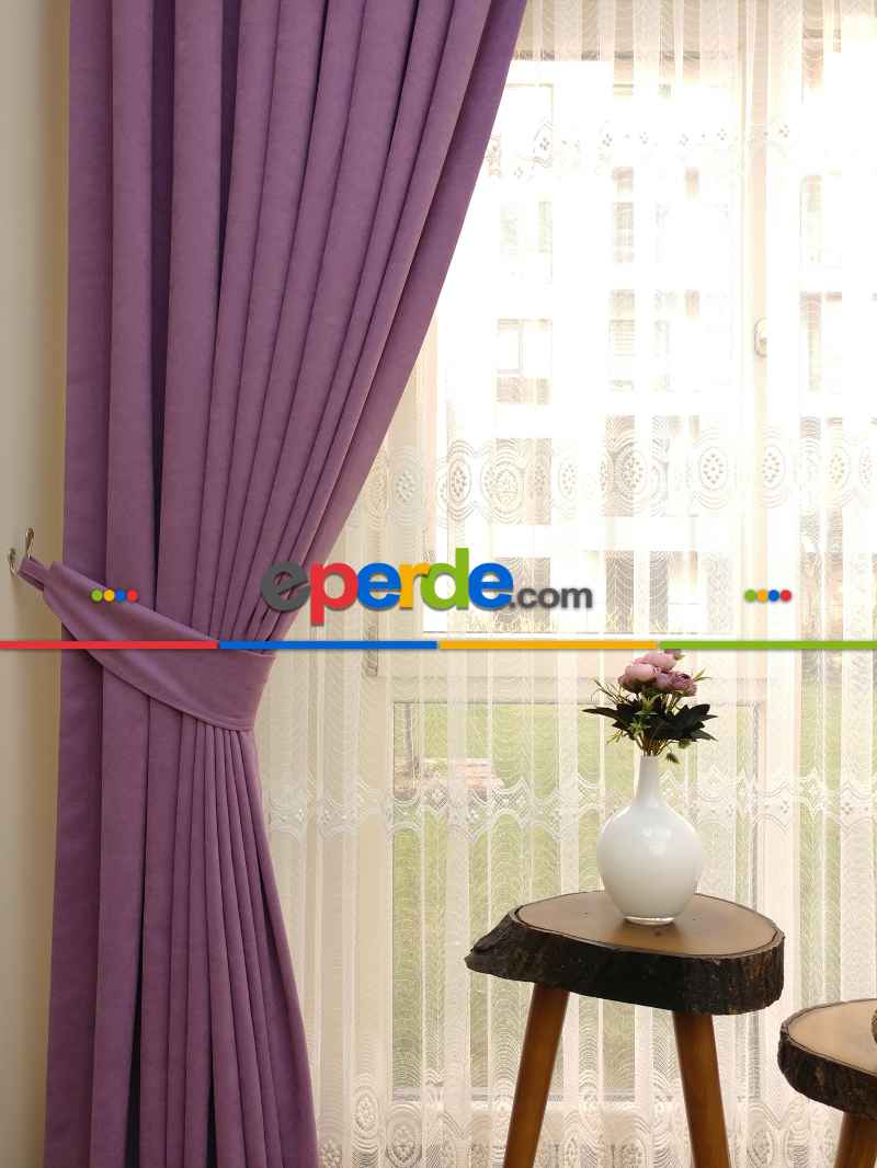 Koyu Lila Düz Fon Perde ( Dökümlü Fon )- Lila Koyu Lila
