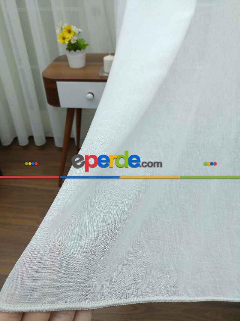 Mutfak - Krem - Keten Tül Perde- Krem Açık