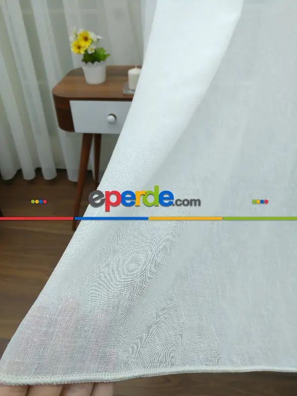 Salon Tül Perde - Koyu Krem - Keten Tül Perde- Krem Açık