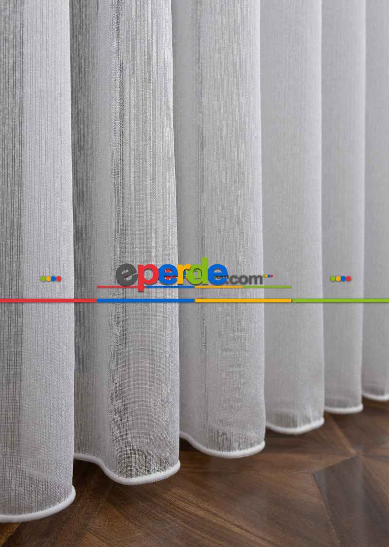 Sık Dokulu Çizgili Yeni Trend Düz Tül Perde ( Ütü İstemez)